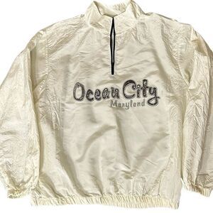 Vintage made in the USA Wise Guy Ocean City Md Windbreaker Cream 80s 90s OS XL